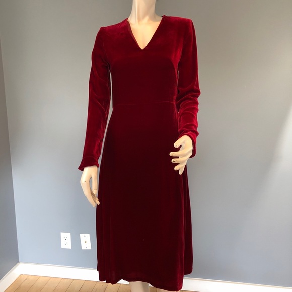 NWT Akris Punto Red Velvet V-Neck Midi Dress Sz 2 - Picture 11 of 16